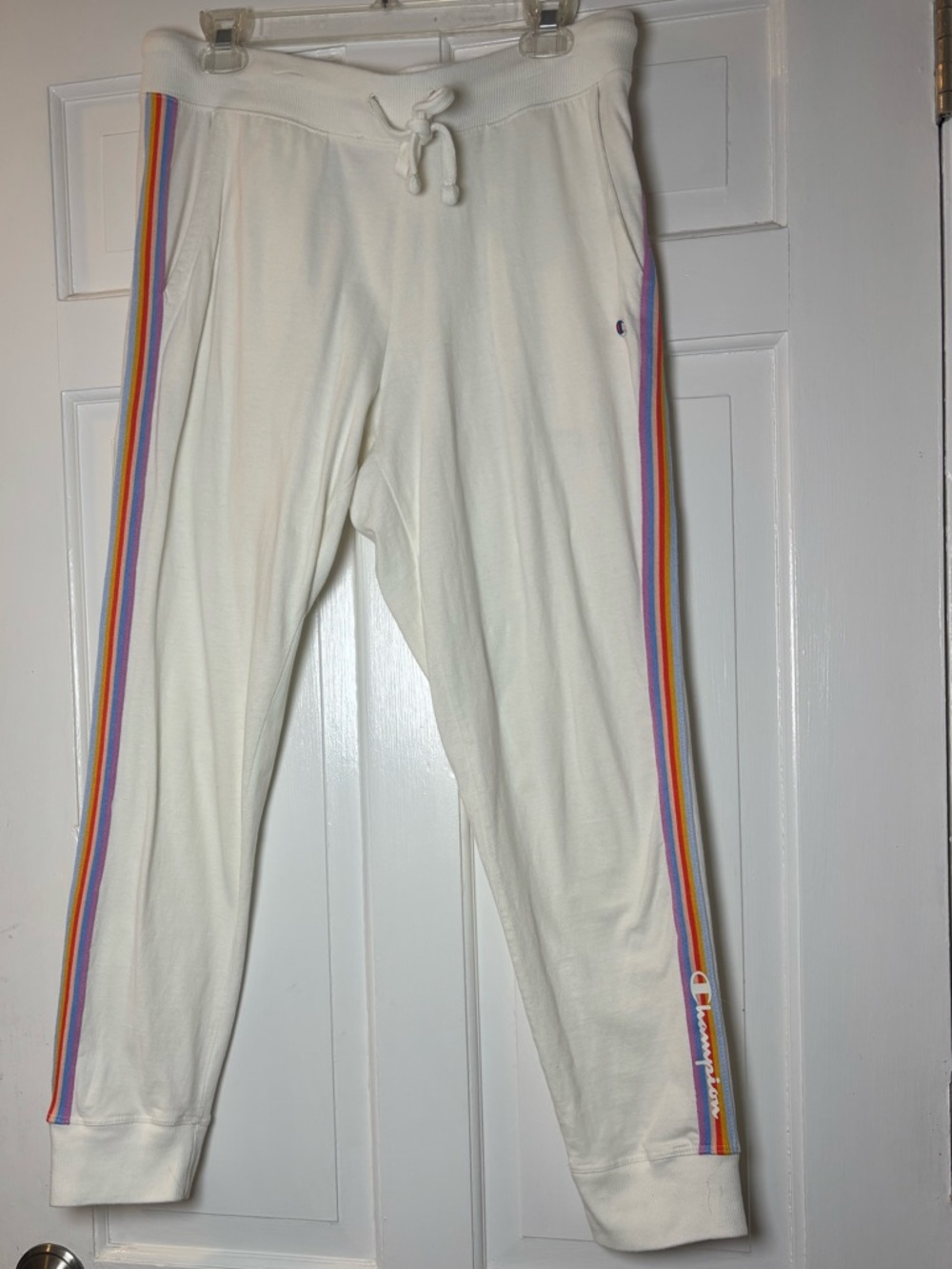 Champion Cream Retro Joggers with Rainbow Side Stripes Champion Women’s M